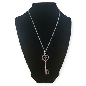 Mole Hole "Faith" Silver Heart & Cross Skelton Key Inspirational Necklace NIB
